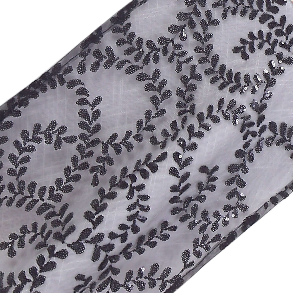 Mesh 12"x108" Table Runner Black - Leaf Vine Embroidery - Bell Racket Store