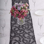Mesh 12"x108" Table Runner Black - Leaf Vine Embroidery - Bell Racket Store