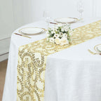 Mesh 12"x108" Table Runner Gold - Leaf Vine Sequin Embroidered Design for Sophisticated Occasion - Bell Racket Store