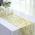 Mesh 12"x108" Table Runner Gold - Leaf Vine Sequin Embroidered Design for Sophisticated Occasion - Bell Racket Store