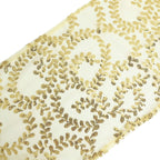 Mesh 12"x108" Table Runner Gold - Leaf Vine Sequin Embroidered Design for Sophisticated Occasion - Bell Racket Store