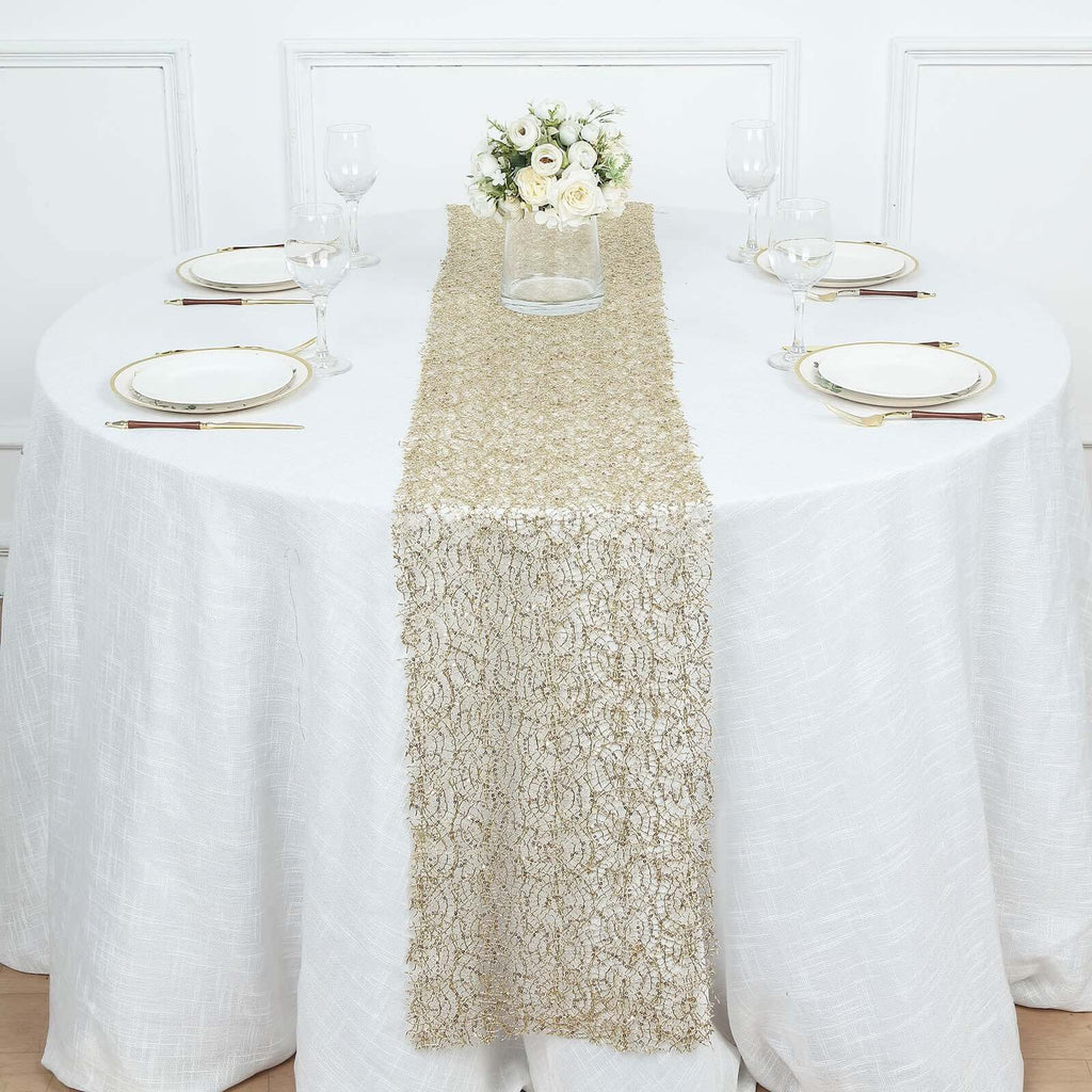 Mesh 12"x108" Table Runner Gold - Sequin Schiffli Lace Design for Stylish Celebrations - Bell Racket Store