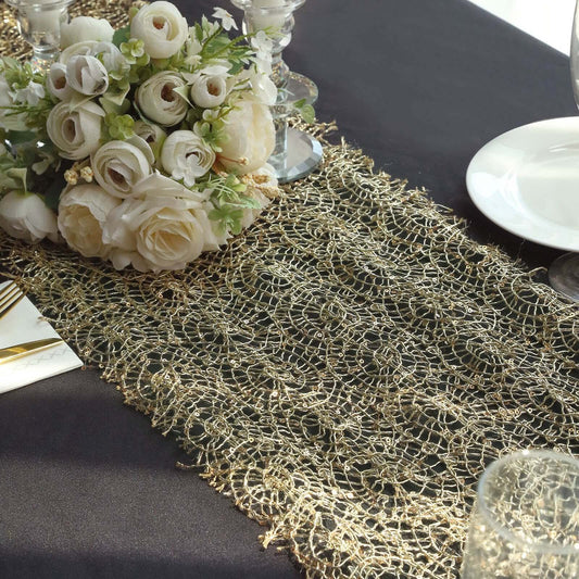 Mesh 12"x108" Table Runner Gold - Sequin Schiffli Lace Design for Stylish Celebrations - Bell Racket Store