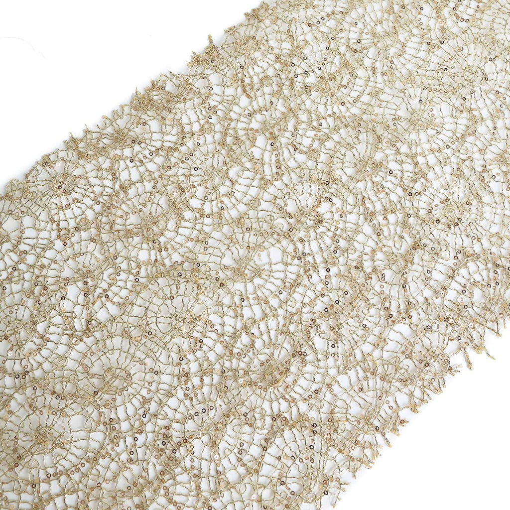 Mesh 12"x108" Table Runner Gold - Sequin Schiffli Lace Design for Stylish Celebrations - Bell Racket Store