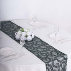 Mesh 12"x108" Table Runner Hunter Emerald Green - Leaf Vine Embroidery - Bell Racket Store