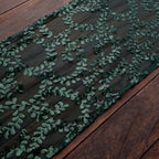 Mesh 12"x108" Table Runner Hunter Emerald Green - Leaf Vine Embroidery - Bell Racket Store