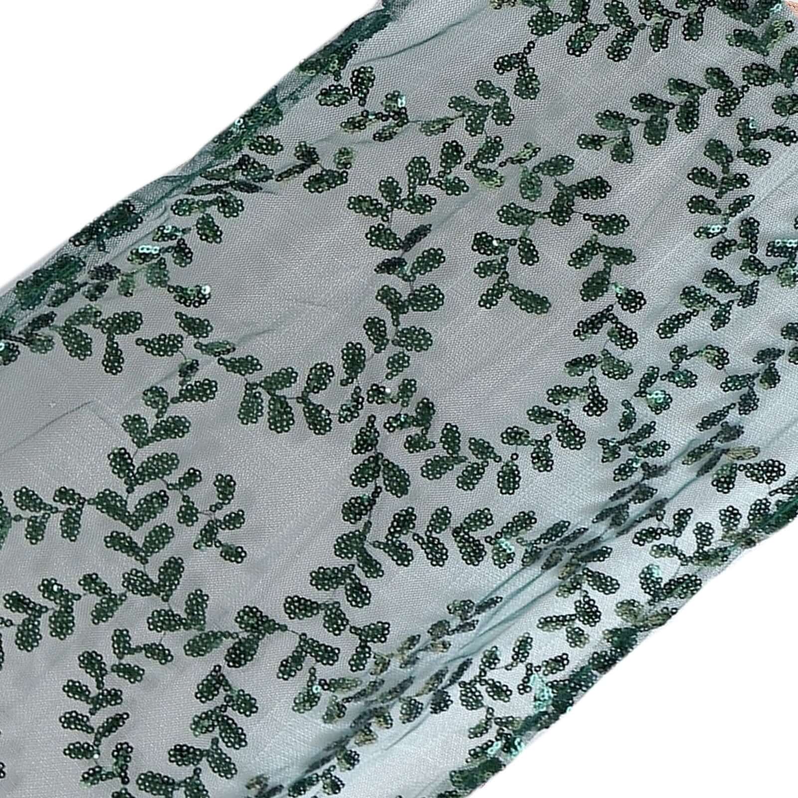 Mesh 12"x108" Table Runner Hunter Emerald Green - Leaf Vine Embroidery - Bell Racket Store
