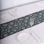Mesh 12"x108" Table Runner Hunter Emerald Green - Leaf Vine Embroidery - Bell Racket Store