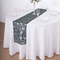 Mesh 12"x108" Table Runner Hunter Emerald Green - Leaf Vine Embroidery - Bell Racket Store