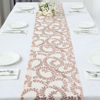 Mesh 12"x108" Table Runner Rose Gold - Leaf Vine Embroidery - Bell Racket Store