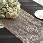Mesh 12"x108" Table Runner Rose Gold - Leaf Vine Embroidery - Bell Racket Store