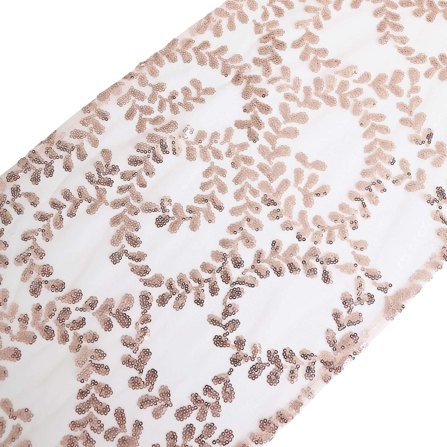 Mesh 12"x108" Table Runner Rose Gold - Leaf Vine Embroidery - Bell Racket Store