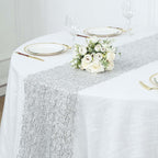 Mesh 12"x108" Table Runner Silver - Sequin Schiffli Lace Design for Stylish Celebrations - Bell Racket Store