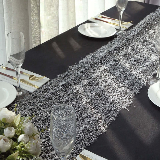 Mesh 12"x108" Table Runner Silver - Sequin Schiffli Lace Design for Stylish Celebrations - Bell Racket Store