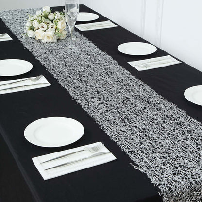 Mesh 12"x108" Table Runner Silver - Sequin Schiffli Lace Design for Stylish Celebrations - Bell Racket Store