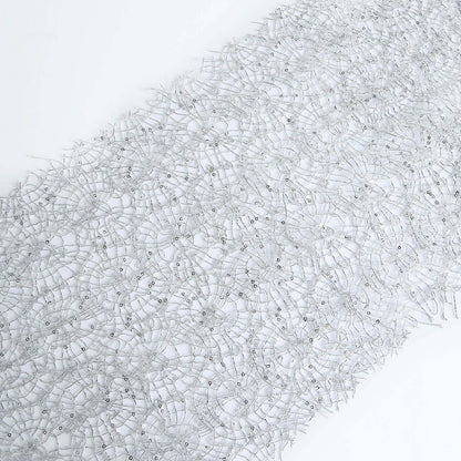 Mesh 12"x108" Table Runner Silver - Sequin Schiffli Lace Design for Stylish Celebrations - Bell Racket Store