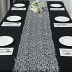 Mesh 12"x108" Table Runner Silver - Sequin Schiffli Lace Design for Stylish Celebrations - Bell Racket Store
