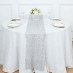 Mesh 12"x108" Table Runner Silver - Sequin Schiffli Lace Design for Stylish Celebrations - Bell Racket Store