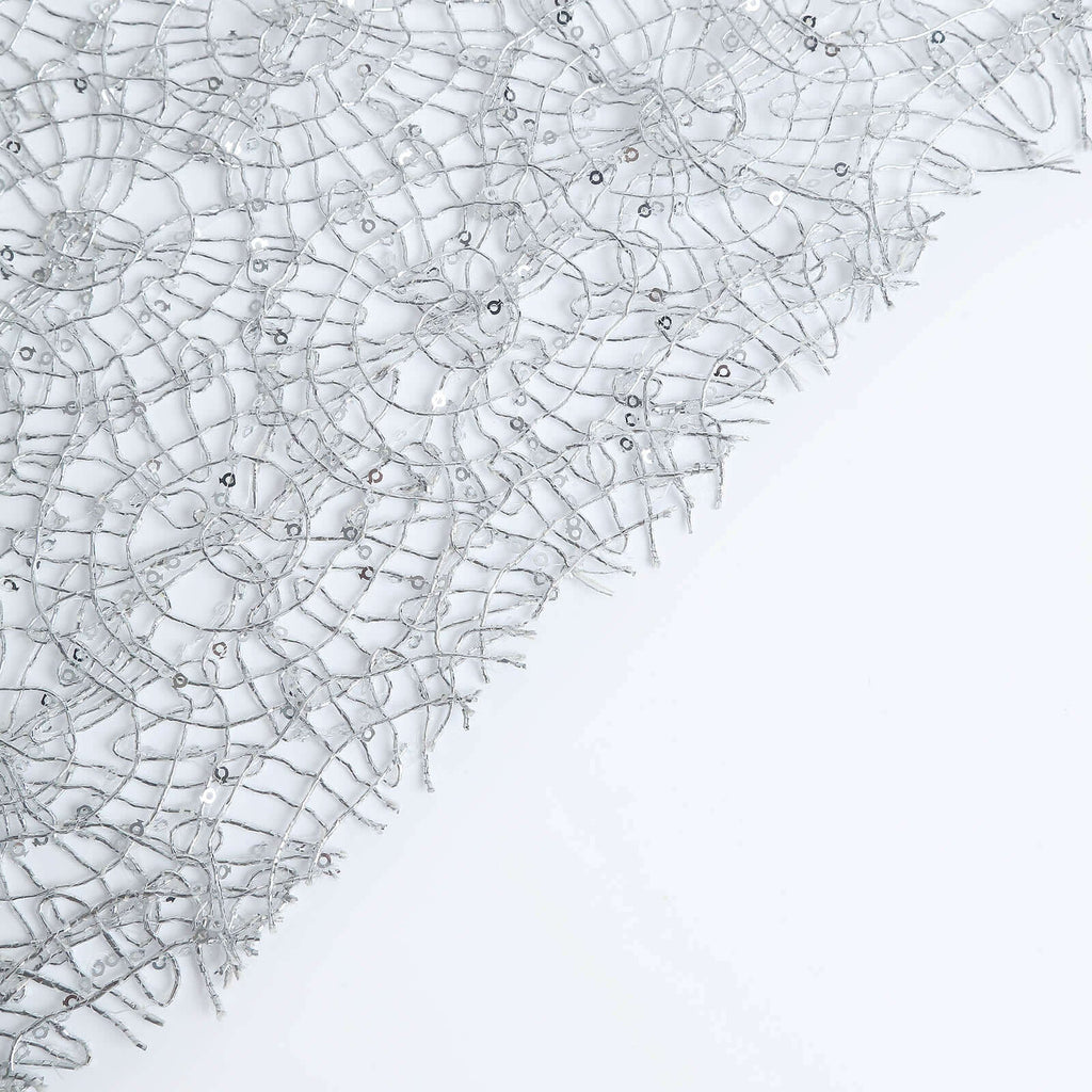 Mesh 12"x108" Table Runner Silver - Sequin Schiffli Lace Design for Stylish Celebrations - Bell Racket Store