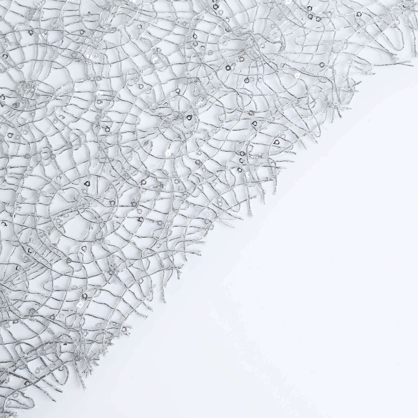 Mesh 12"x108" Table Runner Silver - Sequin Schiffli Lace Design for Stylish Celebrations - Bell Racket Store