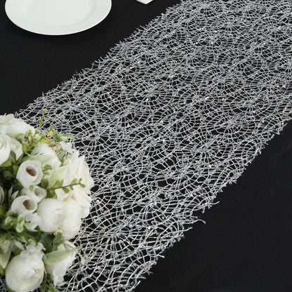 Mesh 12"x108" Table Runner Silver - Sequin Schiffli Lace Design for Stylish Celebrations - Bell Racket Store