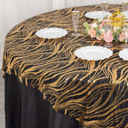 Mesh 72"x72" Table Overlay Square Tablecloth Black Gold - Wave Embroidered Sequins Table Topper - Bell Racket Store