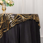 Mesh 72"x72" Table Overlay Square Tablecloth Black Gold - Wave Embroidered Sequins Table Topper - Bell Racket Store
