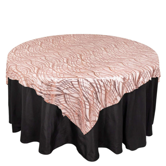 Mesh 72"x72" Table Overlay Square Tablecloth Blush - Wave Embroidered Sequins Table Topper - Bell Racket Store