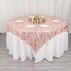 Mesh 72"x72" Table Overlay Square Tablecloth Blush - Wave Embroidered Sequins Table Topper - Bell Racket Store