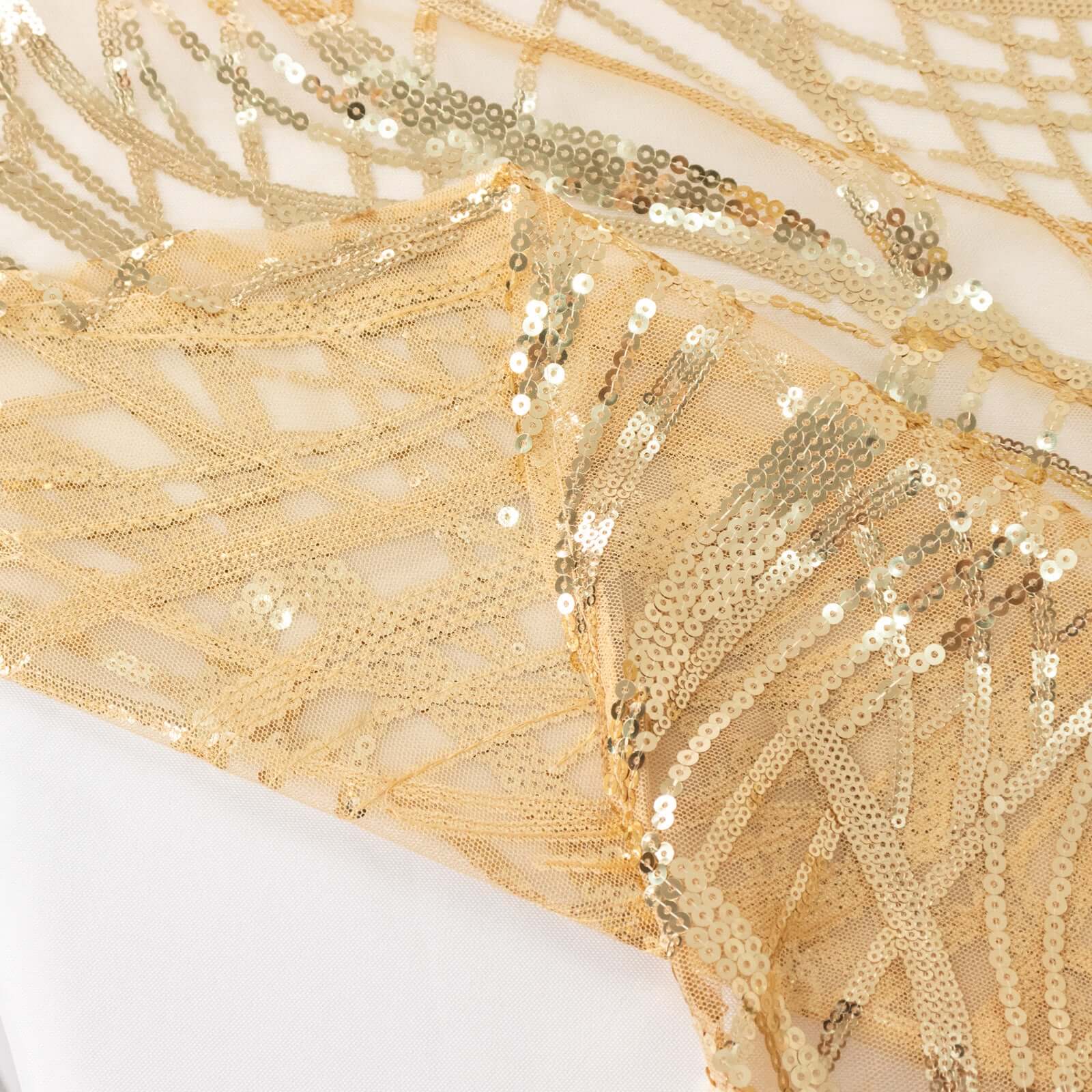 Mesh 72"x72" Table Overlay Square Tablecloth Champagne - Wave Embroidered Sequins Table Topper - Bell Racket Store