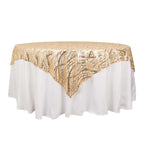 Mesh 72"x72" Table Overlay Square Tablecloth Champagne - Wave Embroidered Sequins Table Topper - Bell Racket Store