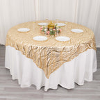 Mesh 72"x72" Table Overlay Square Tablecloth Champagne - Wave Embroidered Sequins Table Topper - Bell Racket Store