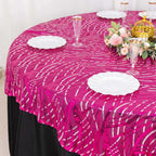 Mesh 72"x72" Table Overlay Square Tablecloth Fuchsia Silver - Wave Embroidered Sequins Table Topper - Bell Racket Store
