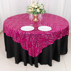 Mesh 72"x72" Table Overlay Square Tablecloth Fuchsia Silver - Wave Embroidered Sequins Table Topper - Bell Racket Store