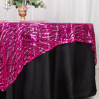 Mesh 72"x72" Table Overlay Square Tablecloth Fuchsia Silver - Wave Embroidered Sequins Table Topper - Bell Racket Store