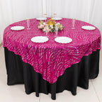 Mesh 72"x72" Table Overlay Square Tablecloth Fuchsia Silver - Wave Embroidered Sequins Table Topper - Bell Racket Store
