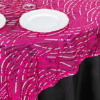 Mesh 72"x72" Table Overlay Square Tablecloth Fuchsia Silver - Wave Embroidered Sequins Table Topper - Bell Racket Store