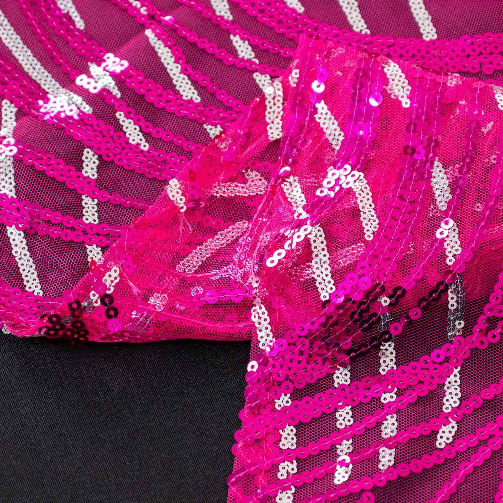 Mesh 72"x72" Table Overlay Square Tablecloth Fuchsia Silver - Wave Embroidered Sequins Table Topper - Bell Racket Store