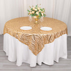 Mesh 72"x72" Table Overlay Square Tablecloth Gold Wave Design with Embroidered Sequins for Stylish Occasions - Bell Racket Store