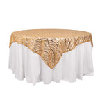 Mesh 72"x72" Table Overlay Square Tablecloth Gold Wave Design with Embroidered Sequins for Stylish Occasions - Bell Racket Store