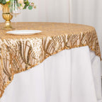 Mesh 72"x72" Table Overlay Square Tablecloth Gold Wave Design with Embroidered Sequins for Stylish Occasions - Bell Racket Store