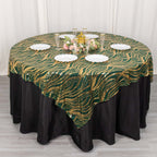 Mesh 72"x72" Table Overlay Square Tablecloth Hunter Emerald Green - Wave Embroidered Sequins Table Topper - Bell Racket Store