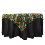 Mesh 72"x72" Table Overlay Square Tablecloth Hunter Emerald Green - Wave Embroidered Sequins Table Topper - Bell Racket Store