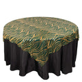 Mesh 72"x72" Table Overlay Square Tablecloth Hunter Emerald Green - Wave Embroidered Sequins Table Topper - Bell Racket Store