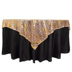 Mesh 72"x72" Table Overlay Square Tablecloth Rose Gold/Gold - Wave Embroidered Sequins Table Topper - Bell Racket Store