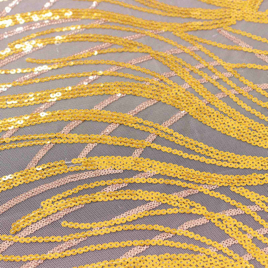 Mesh 72"x72" Table Overlay Square Tablecloth Rose Gold/Gold - Wave Embroidered Sequins Table Topper - Bell Racket Store