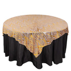 Mesh 72"x72" Table Overlay Square Tablecloth Rose Gold/Gold - Wave Embroidered Sequins Table Topper - Bell Racket Store