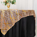 Mesh 72"x72" Table Overlay Square Tablecloth Rose Gold/Gold - Wave Embroidered Sequins Table Topper - Bell Racket Store