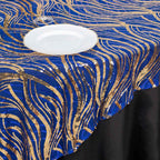 Mesh 72"x72" Table Overlay Square Tablecloth Royal Blue - Wave Embroidered Sequins Table Topper - Bell Racket Store