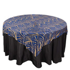 Mesh 72"x72" Table Overlay Square Tablecloth Royal Blue - Wave Embroidered Sequins Table Topper - Bell Racket Store
